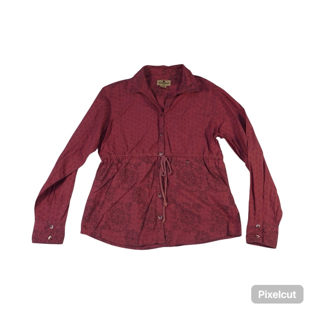 Woolrich Shirt Womens Medium Burgundy Medallion Print Cinched Waist Button Up